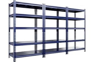 REIBII Garage Shelving, Metal Shelving, Storage Shelves Loads 1700LBS 5 Tier Heavy Duty Shelving, Adjustable Wire Shelving Rack, Metal Shelves for Storage 31.9" W x 17.1" D x 72" H Blue