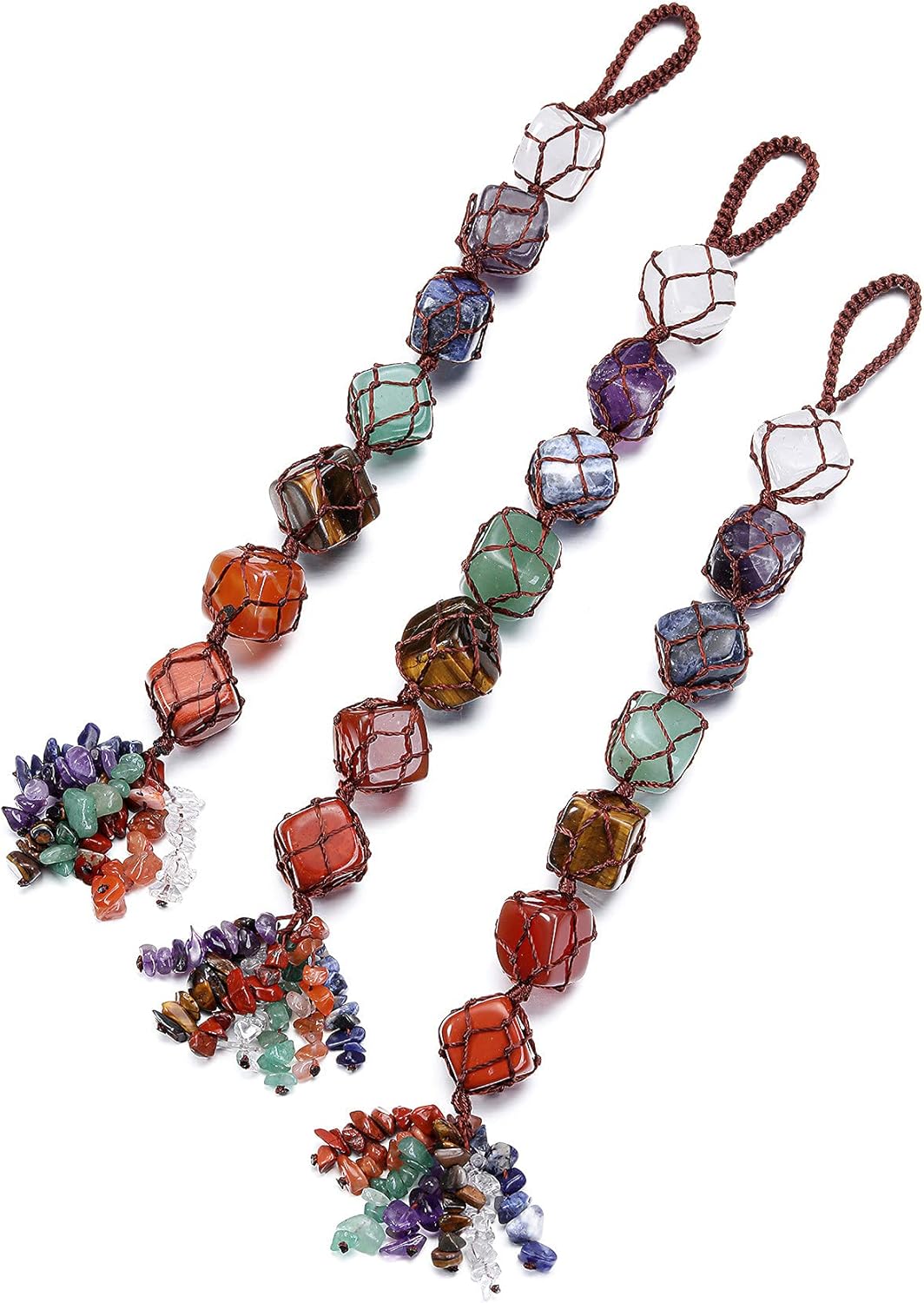 VadiForest 7 Chakra Gemstone Reiki Healing Crystals Hanging Ornament Tumbled Palm Stones Tassels Fengshui Home Indoor Decoration for Good Luck Yoga Meditation Protection: Home & Kitchen