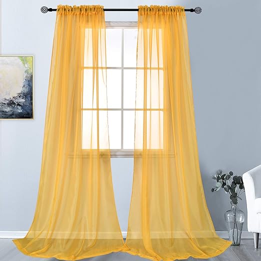 Amazon Com Keqiaosuocai 95 Inch Gold Yellow Sheer Panel Curtains