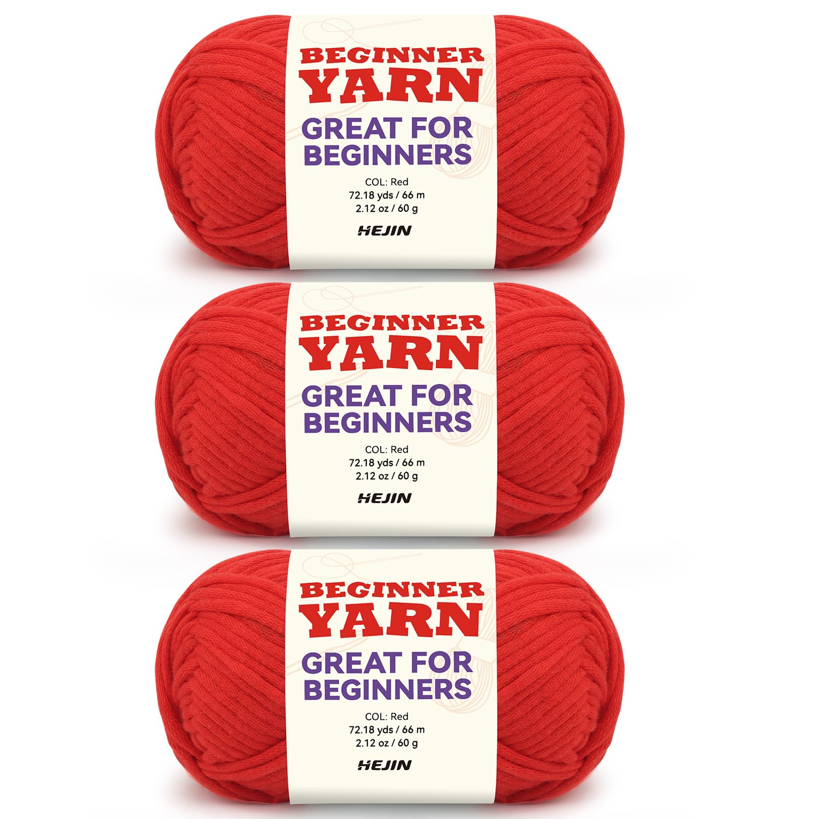 Photo 1 of 3x60g Red Yarn for Crocheting and Knitting;3x66m (72yds) Cotton Yarn for Beginners with Easy-to-See Stitches;Worsted-Weight Medium #4;Cotton-Nylon Blend Yarn for Beginners Crochet Kit Making