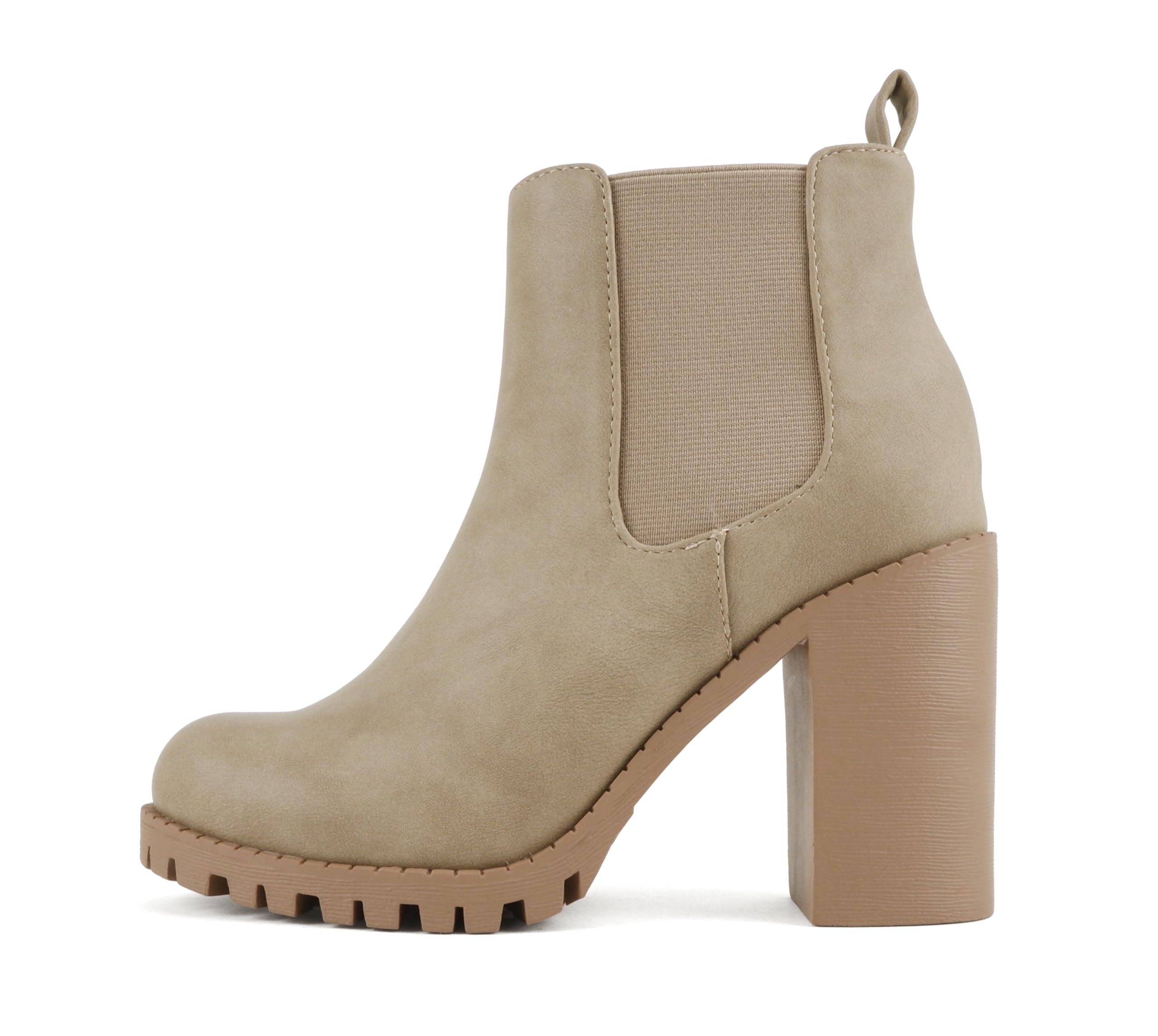 Soda Glove - Ankle Boot w/Lug Sole Elastic Gore and Chunky Heel (Taupe Nubuck, 12) Image