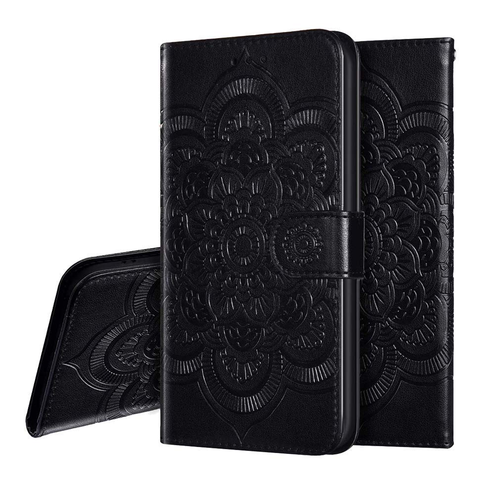 IMEIKONST Flip Wallet Case for Huawei Honor 10 Mandala Embossed Design Premium PU Leather Phone Case Notebook Card Slot Holder Magnetic Stand Cover for Huawei Honor 10 Mandala Black LD