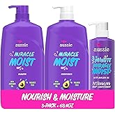 Aussie Miracle Moist Shampoo and Conditioner with 3 Minute Miracle Deep Conditioner, Avocado &amp; Jojoba Oil, Paraben-Free, Moisturizes &amp; Detangles, All Hair Types, Citrus Floral Scent, 3 Pack 68.4 Fl Oz