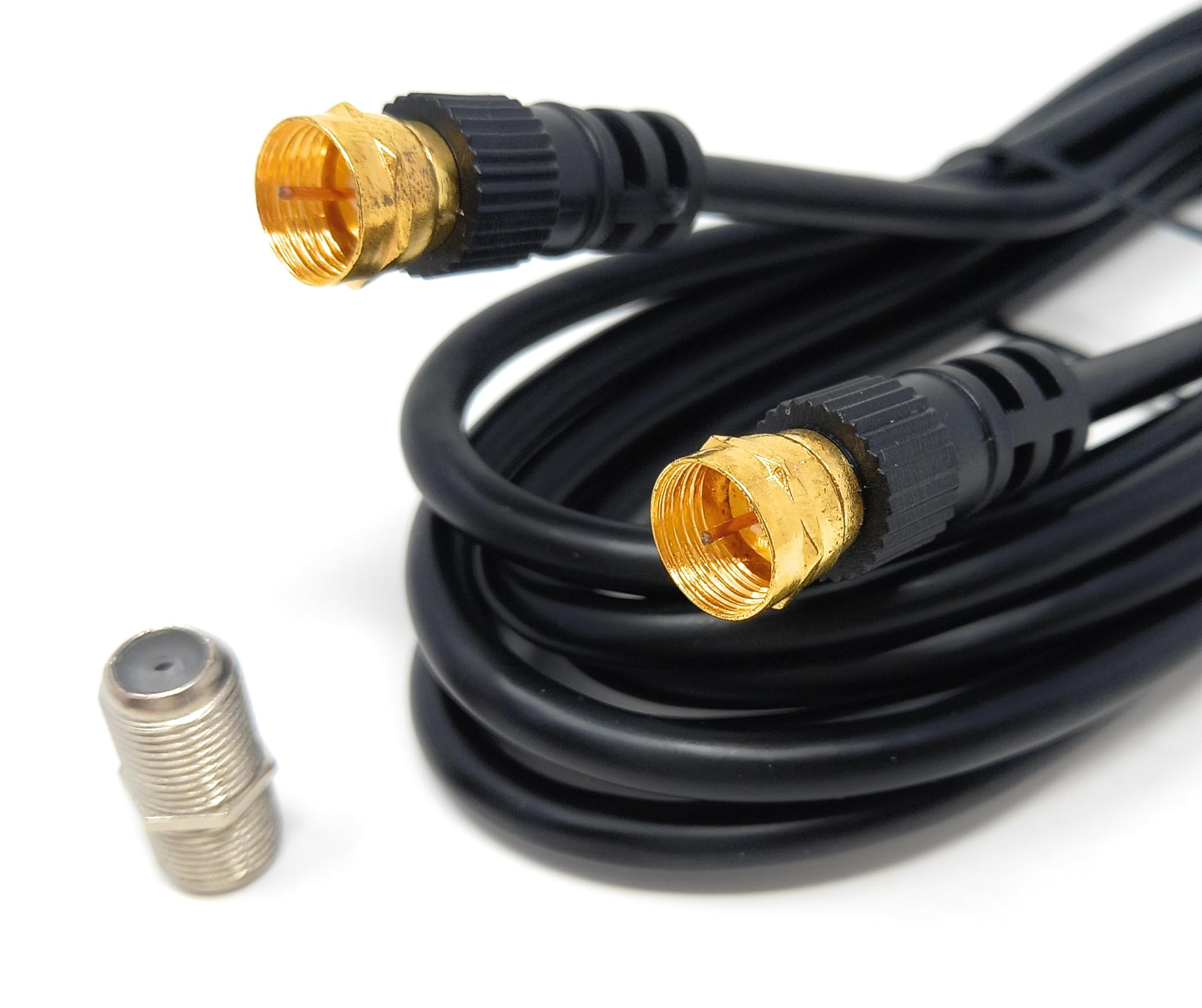 2m F-Type Connector TV RG6 Cable With (F-Type Female Coupler) Compatible With STB, Dish TV, Satellite, Antenna Coax Cable Lead (Black)