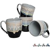 Bosmarlin Ceramic Coffee Mug Set of 4, 17 Oz, Coffee Cups with Big Handle, Microwave Safe, Unique Reactive Glaze (17 Oz, Grey)