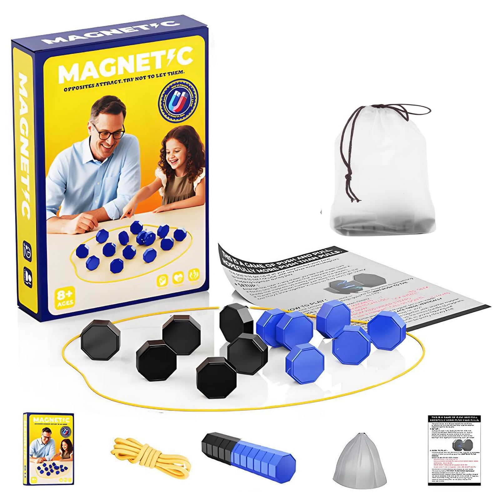 Magnetic Chess Game, Combining Chess with Magnetic Game, Portable Magnet Stone Games with String for Endless Fun Enhance Strategy Innovative Magnetism Game Experience (black-blue) β image 1
