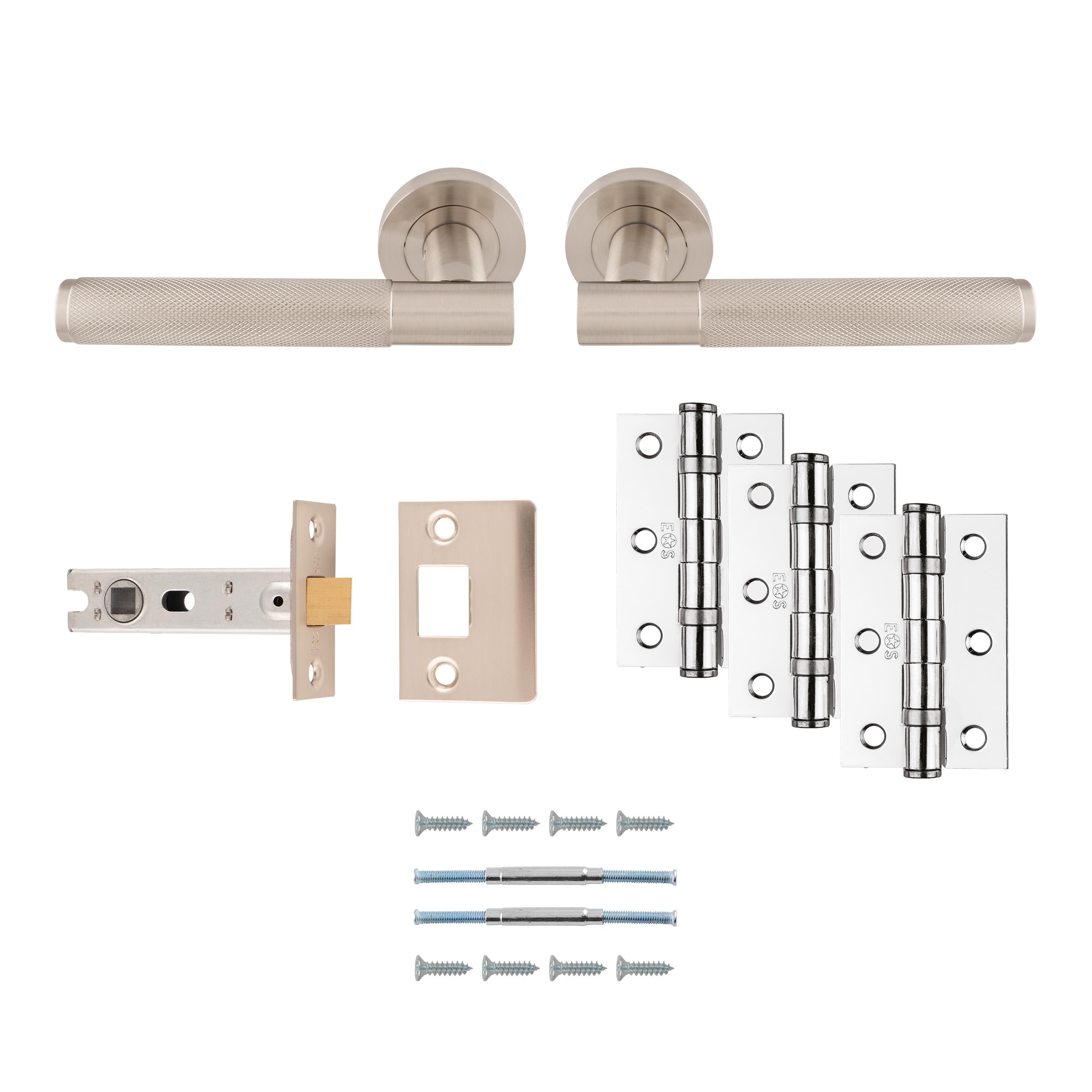 Carlisle Brass Faro Ulitmate Door Pack - Includes Pair of Handles, 3 Hinges and a 3" Latch in Satin Nickel