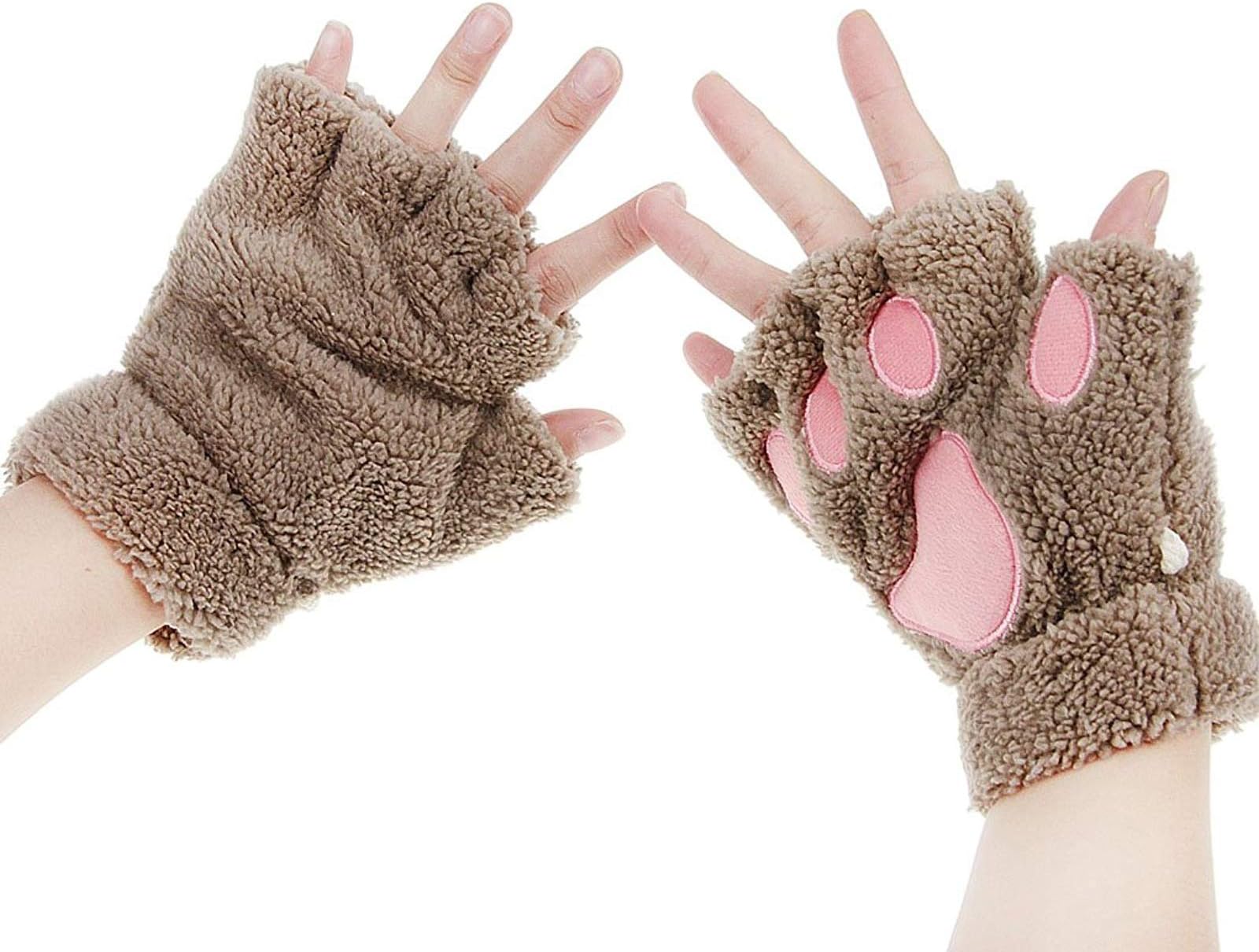 Winday Women Bear Plush Cat Paw Claw Glove Soft Winter Gloves