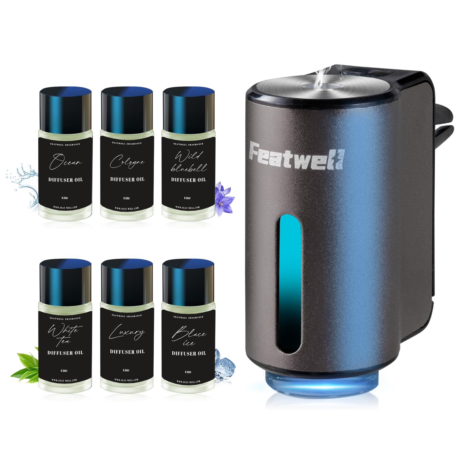 Photo 1 of Featwell Car Air Freshener, Three Adjustable Modes Intelligent Aroma Diffuser, Rechargeable Car Diffuser Air Freshener, Grey