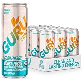GURU Zero Sugar Energy Drink, Tropical Sorbet, 12 Fl Oz, 12 Pack | 140 MG Natural Caffeine for Workouts, Performance &amp; Midday Boost, With Real Fruit Juice, L-Theanine, Plant Based, Gluten Free