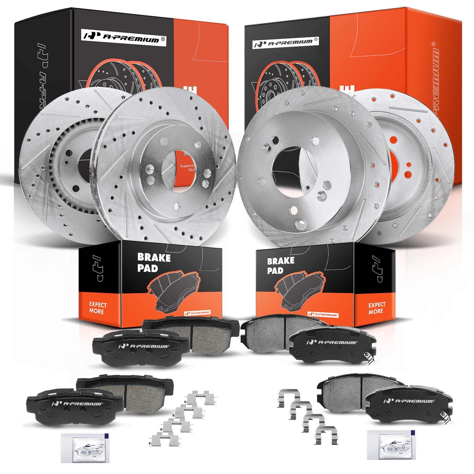 A-Premium Drilled & Slotted Rear Brake Rotors - Performance Upgrade For Honda Civic & Insight Models