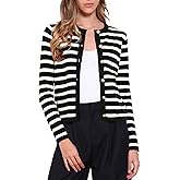 Allegra K Striped Cardigan Sweaters for Women's Lightweight Crew Neck Button Down Knit Jackets