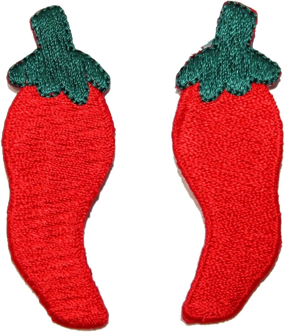 ID 1922AB Set of 2 Red Chili Pepper Patches Spicy Sauce Food Iron On Applique
