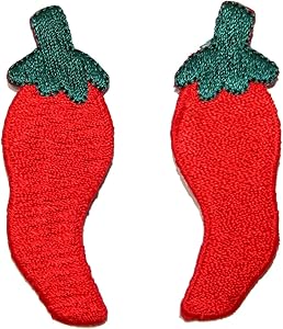 ID 1922AB Set of 2 Red Chili Pepper Patches Spicy Sauce Food Iron On Applique