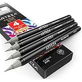 Arteza Real Brush Pens, A173 Ice Blue, Pack of 4, Watercolor Pens with Nylon Brush Tips, Art Supplies for Dry-Brush Painting, Sketching, Coloring & Calligraphy