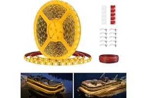 Vbakor Pontoon LED Strip Lights, 12V 5M/16.4FT Waterproof Marine LED Light Boat Interior Lights, Boat Deck Light for Pontoon Fishing Boats, Extension Cable Included (Amber)