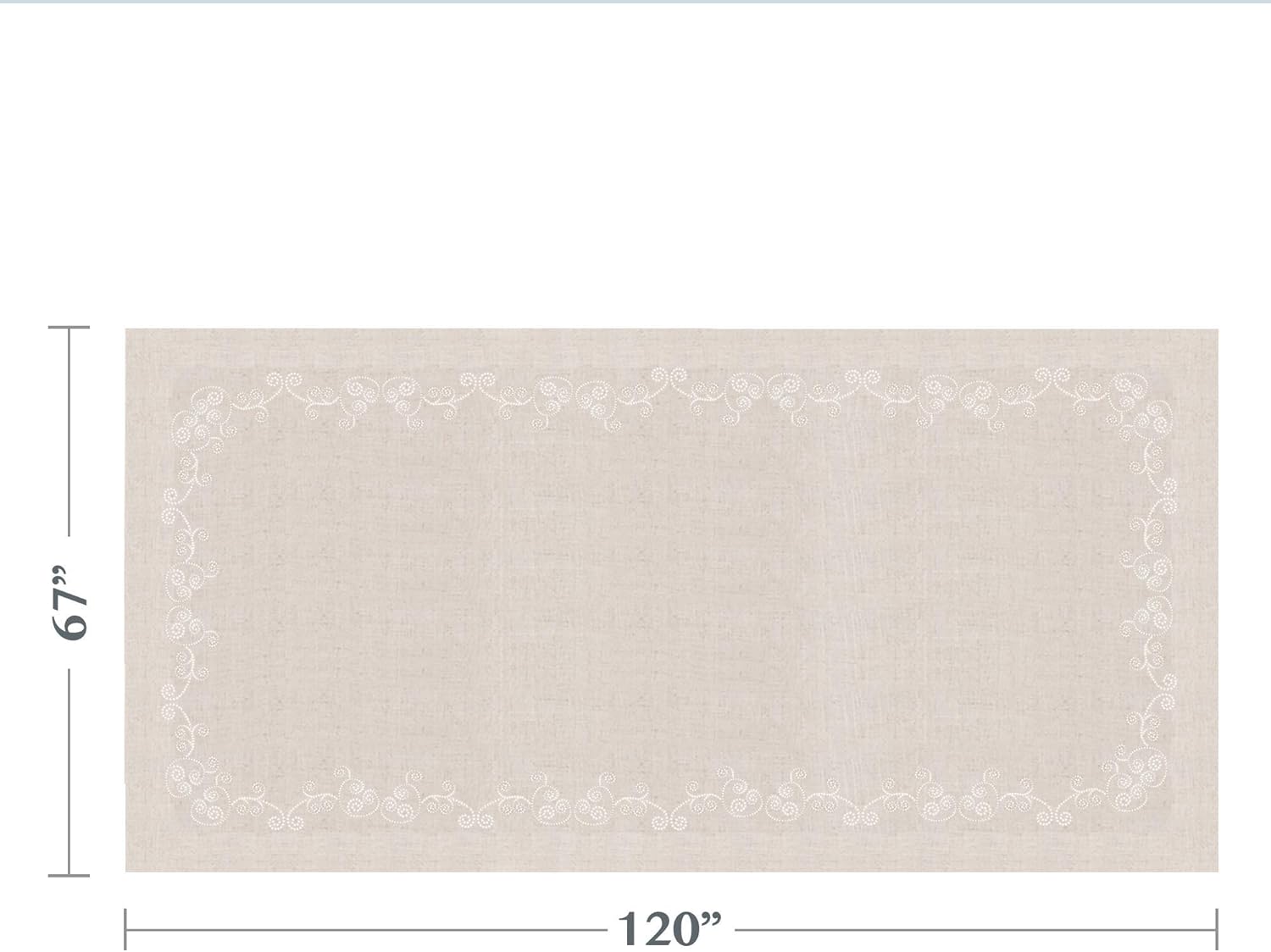 SARO LIFESTYLE Embroidered Swirl Design Linen Blend Tablecloth/001.N67120B, 67" x 120", Natural: Home & Kitchen