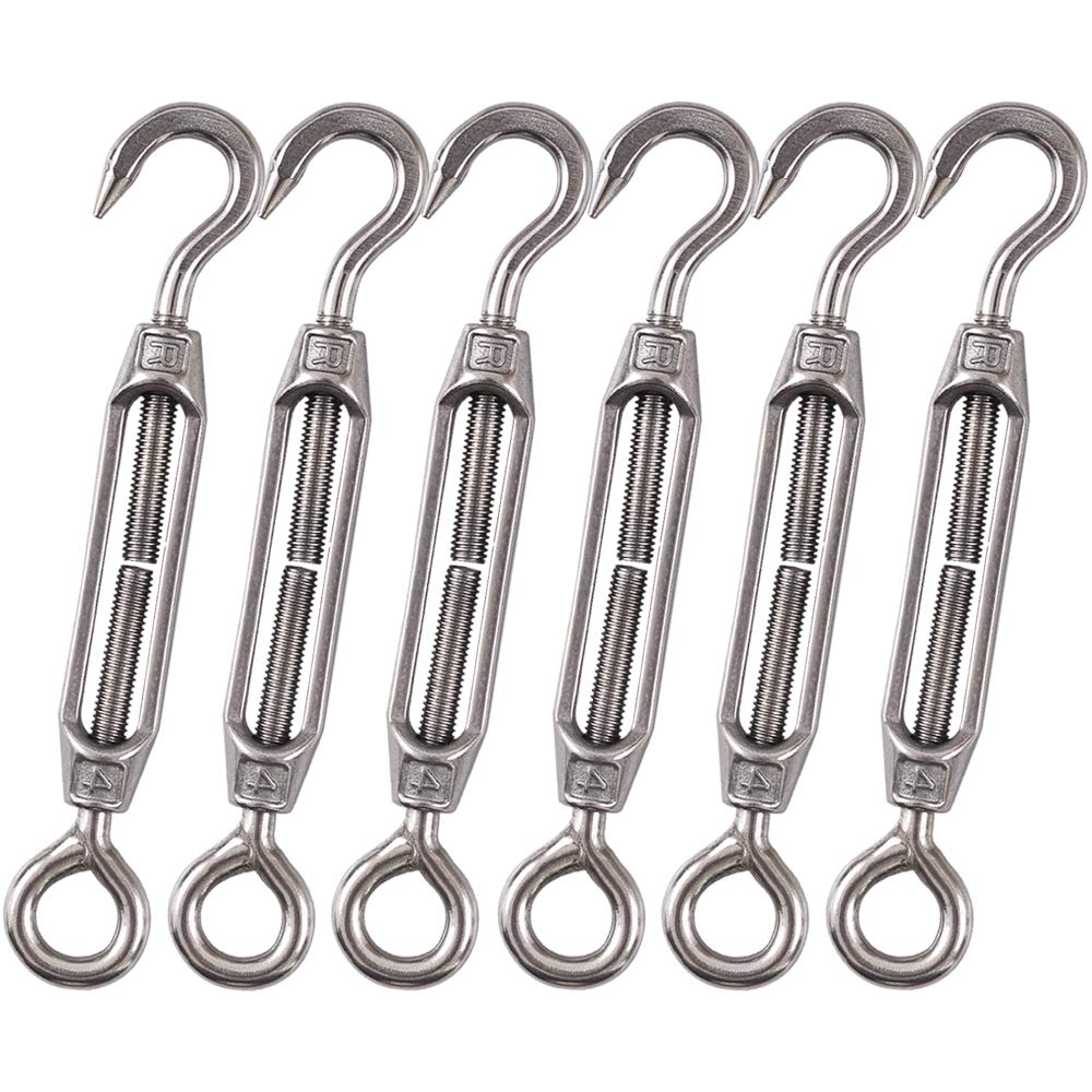 Cozihom, M4 Hook & Eye, C to O Turnbuckle 304 Stainless Steel, Hardware Kit for Wire Rope Tension, for Sun Shade, Tent Installation, Anti-Rust, 6 Packs