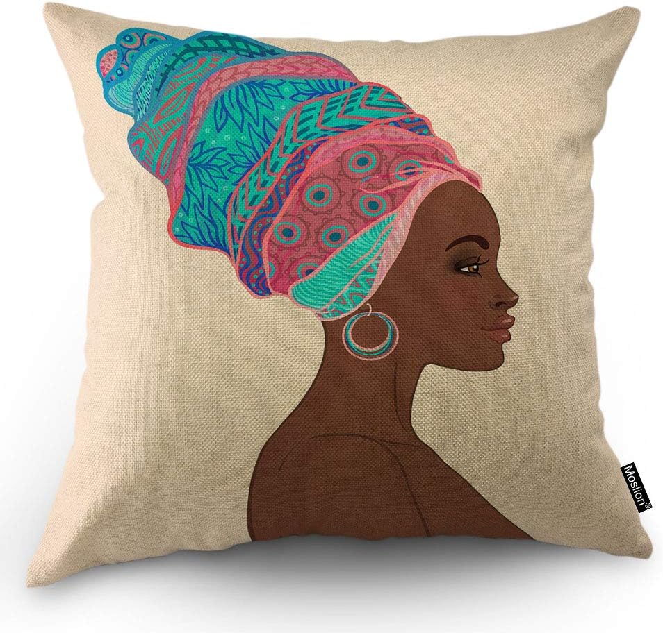 Moslion Africa Pillows African Woman with Ethnic Head wrap