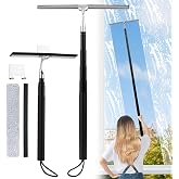 Toncoke 2 in 1 Window Squeegee, Shower Squeegee Window Cleaning Kit with Extension Pole Long Handle Squeegee for Shower Glass Floor Bathroom Home Outdoor, 12 inch Wide, Black