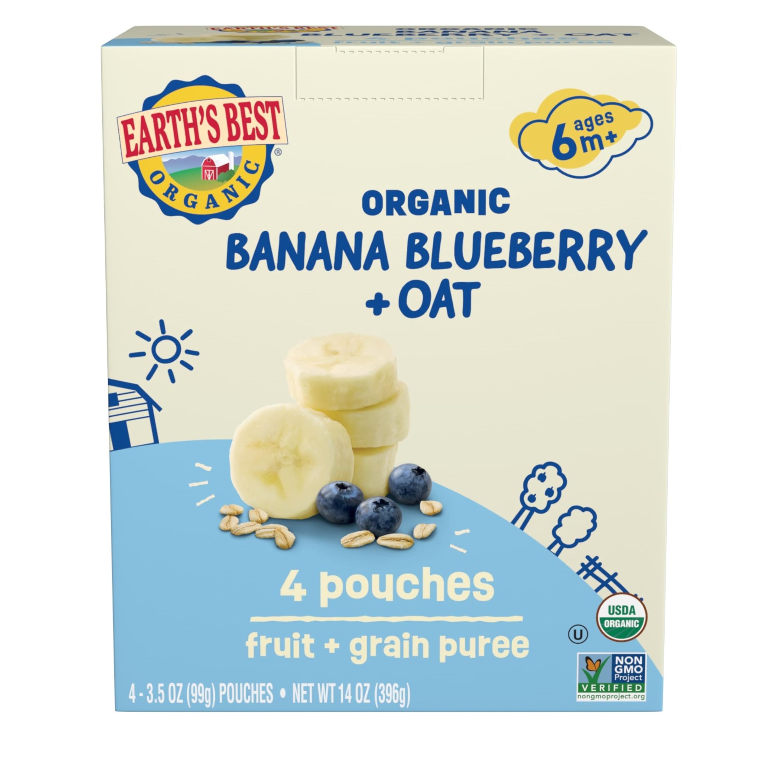 Earth’s Best Organic Banana Blueberry Oat Pouch, 3.5 oz (Pack of 4)