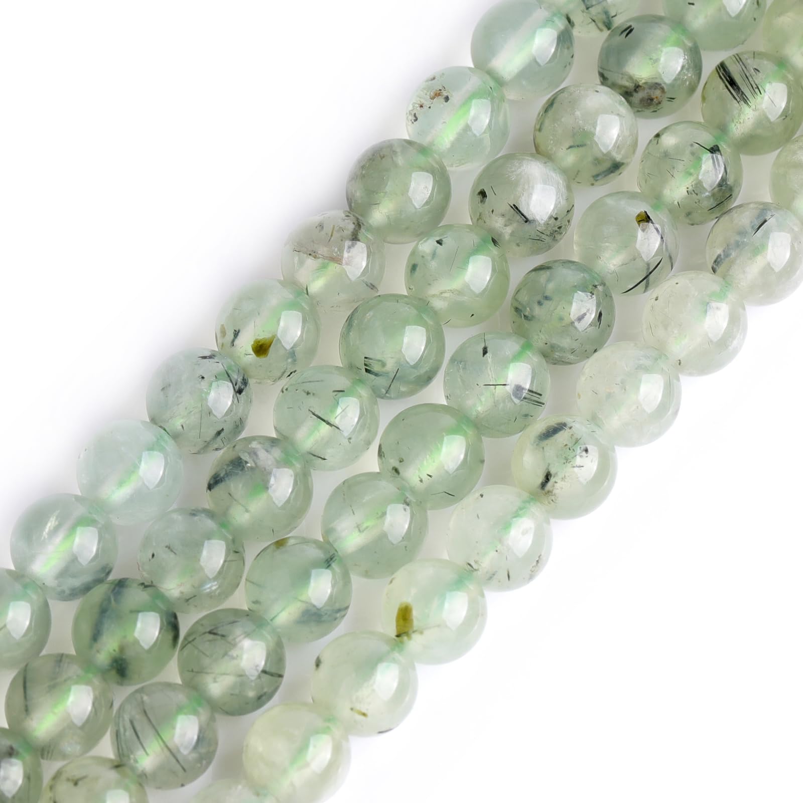 GEM-Inside Natural 6mm Green Prehnite Round Gemstone Semi Precious Loose Beads for Jewellery Making 15''