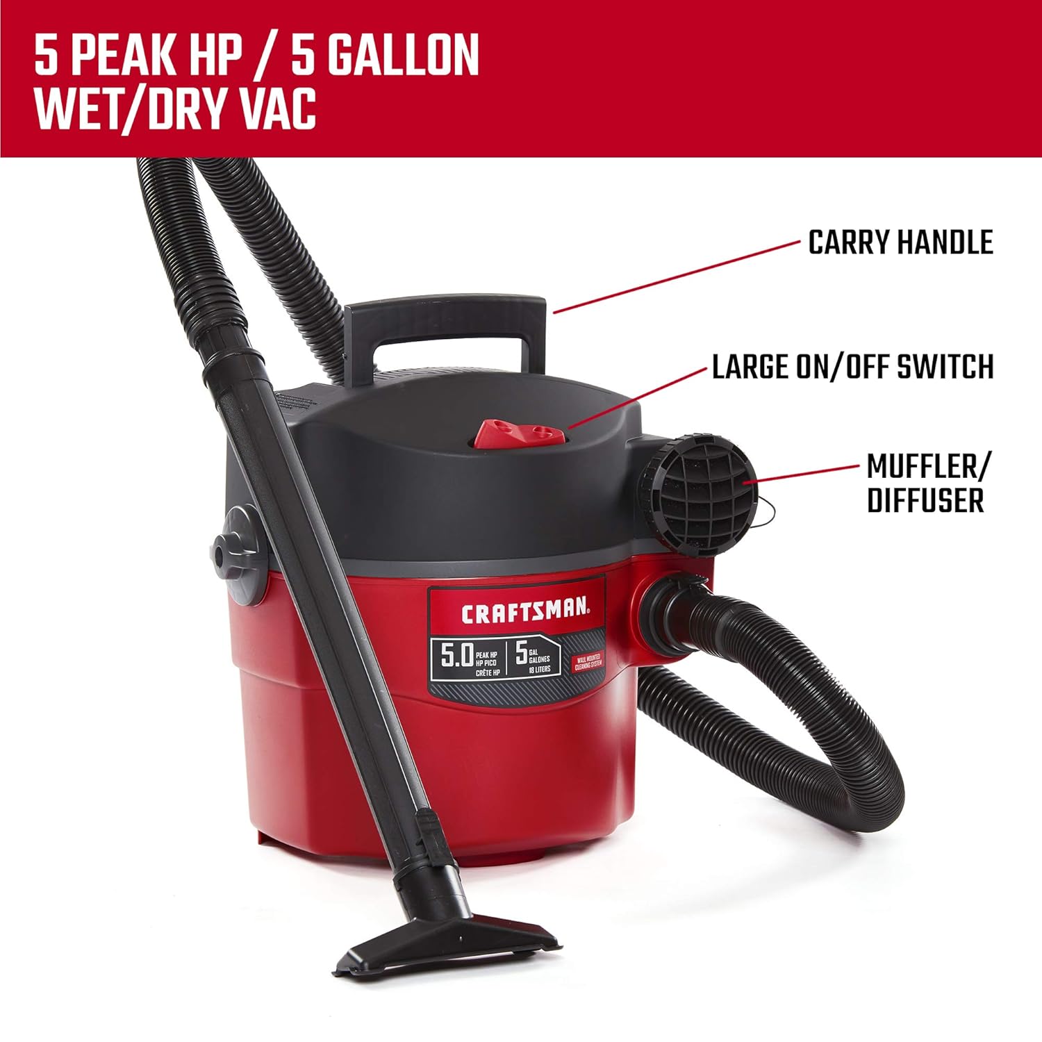 Black Friday CRAFTSMAN CMxEVBE17925 5 Gallon 5 Peak HP Wet Dry Wall Vac