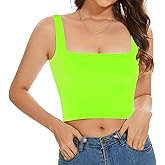 SanxiawaBa Women’s Sleeveless Crop Tops Square Neck Double Layer Workout Fitness Basic Cropped Tank Top