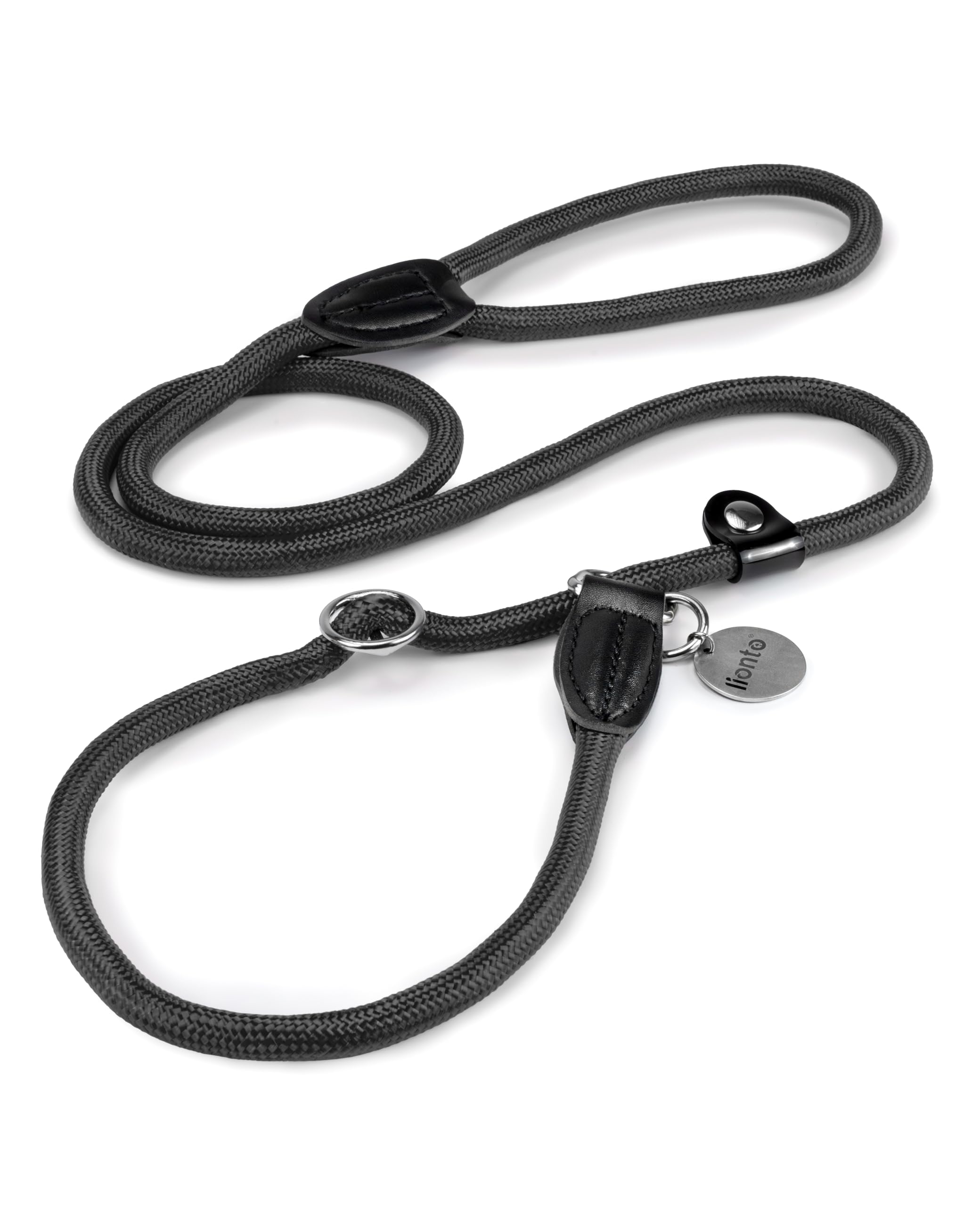 Lionto Retriever Leash, Robust & Weatherproof for Dogs, Quick to Put On, Dog Leash & Collar in One, 120 cm Long, Fur-Friendly Lead Leash with Integrated Pull Stop, Vegan, Black