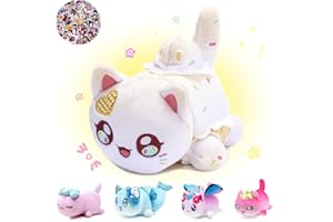 KOWSI® 61-PCS - 11-inches Ice Cream Cat Plush + 60-Sticker - Meemaows Cute Kawaii Cat Plush Collection - 100% Polyester Plushie Pillow Embroidered - Soft Stuffed Animal Collectible (Ice Cream Cat)