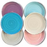 MORA Ceramic Helix Swirl Salad Plates Set of 6, 8in Spiral Porcelain Dish for Kitchen, Small Dinner, Lunch, Appetizer, Dessert, etc - Dishwasher, Microwave, Freezer, Oven Safe Dishware - Ocean Colors