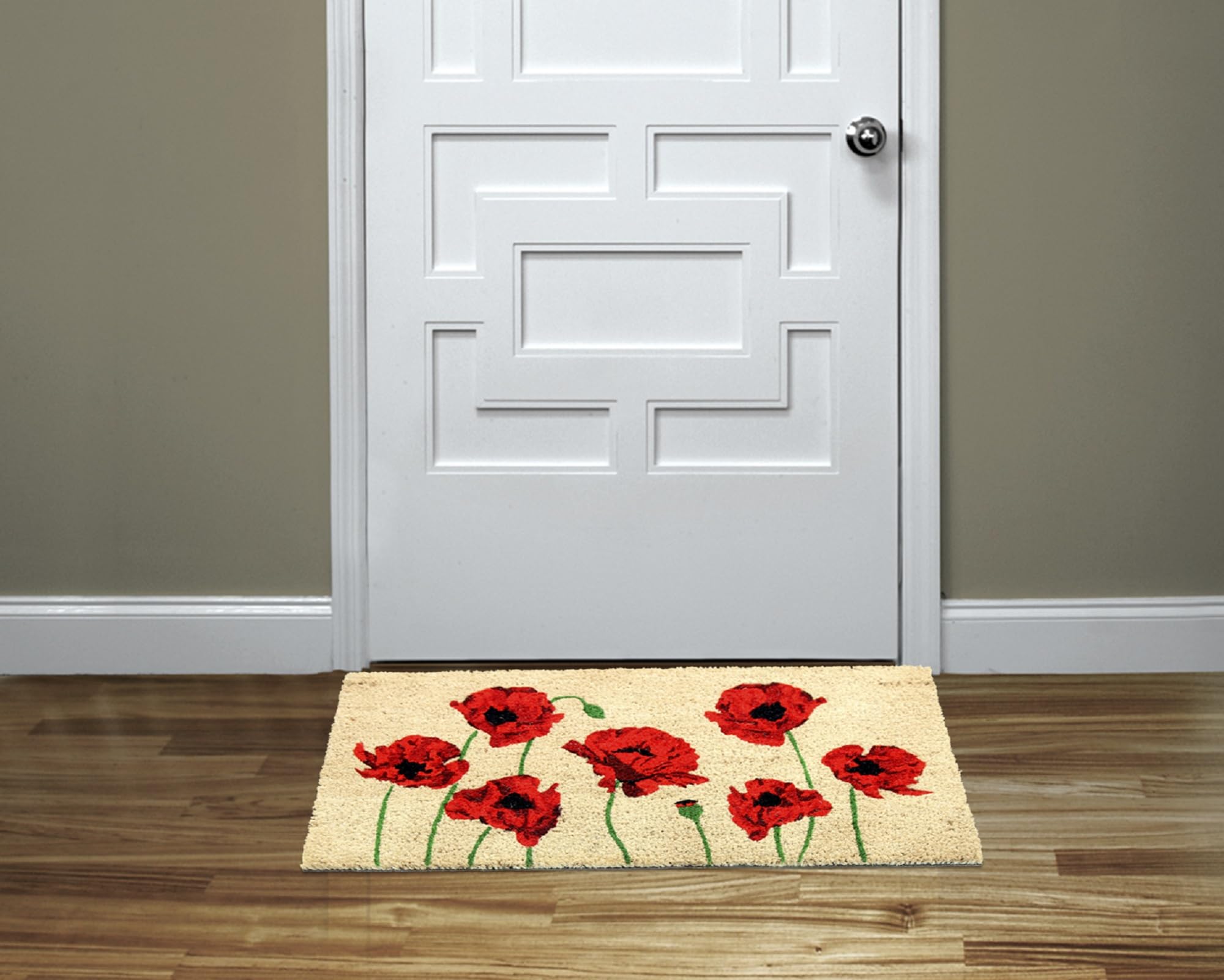 Coco&Coir Door Mat | Non-Slip | Thick Coir | Premium Quality | Rubber Backed | Eco-Friendly | Indoor | Outdoor | Heavy Duty | Flower Themed | Entrance Door Mat | 45 x 75 cm (Eternal Poppy)