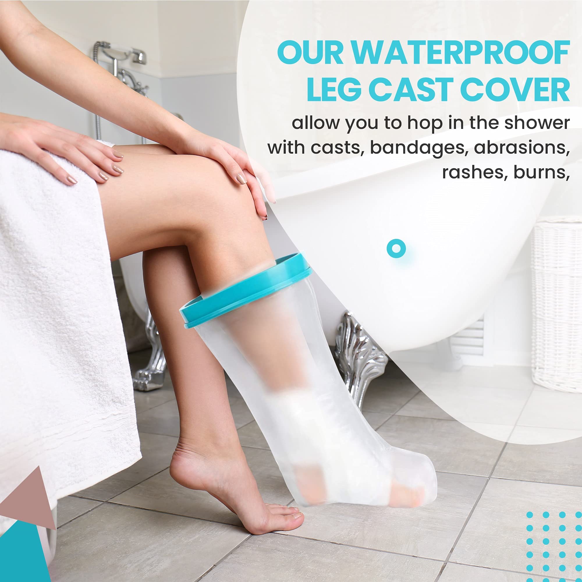 100% Waterproof Adult Cast Covers for Shower Leg, Resuable 28