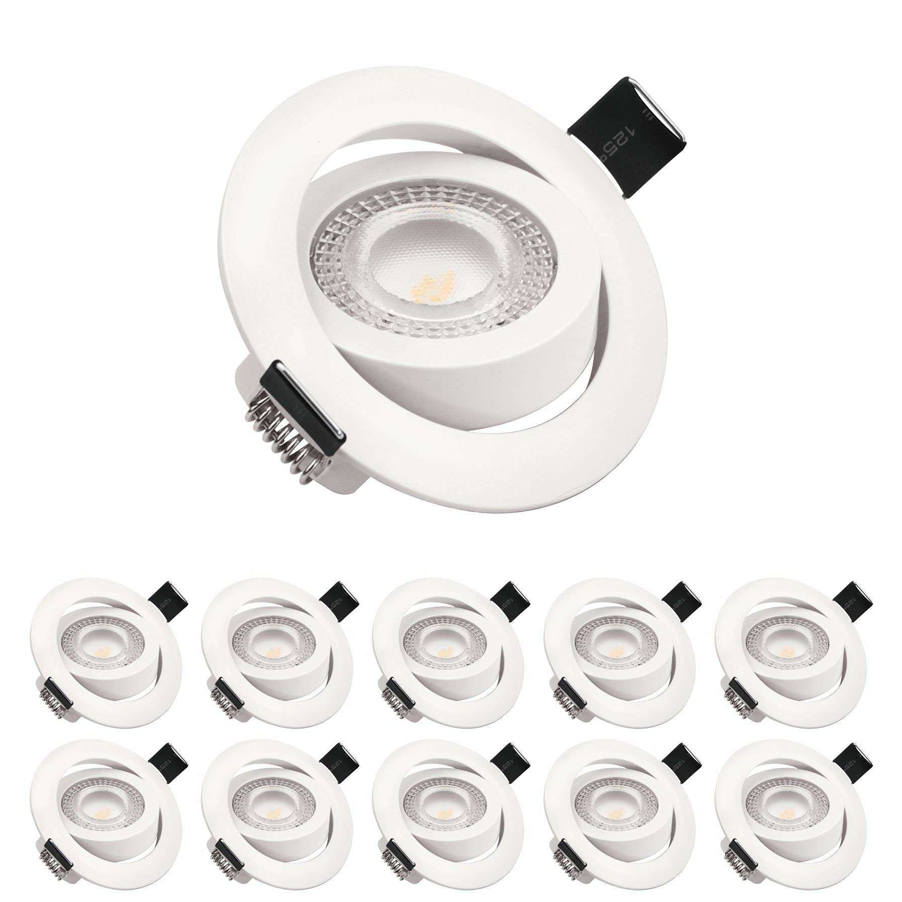 sanlumia 10X LED Tilt Ultra Slim Spotlight, Round Recessed Ceiling Downlight, 5W 450lm, 6400K Cool White, White Finish — image 1