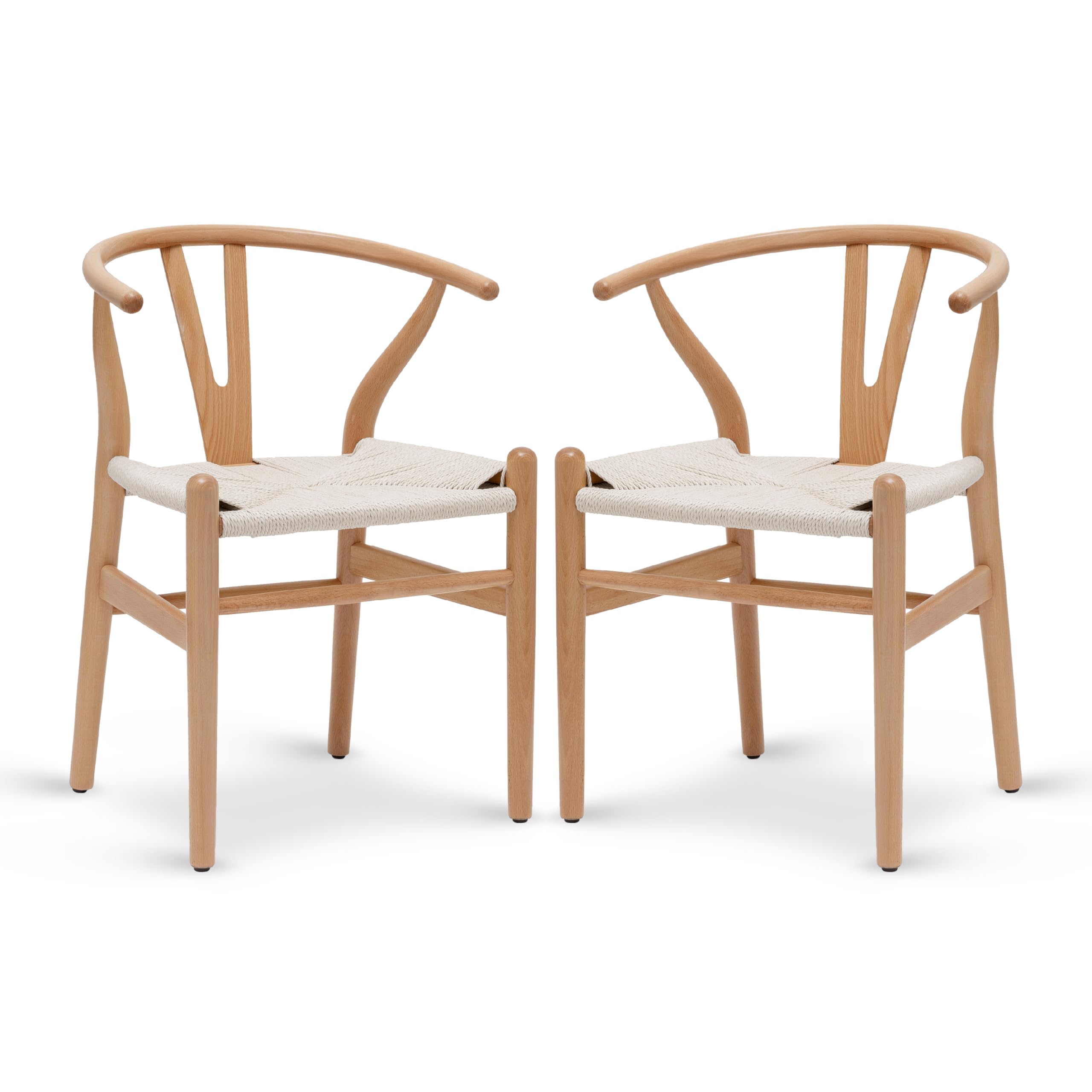 Photo 1 of POLY & BARK Weave Dining Chairs – Mid-Century Modern Wishbone Dining Chairs with Arms, Solid Wood Frame, Indoor Use – Natural – Set of 2 - Ideal for Dining Room, Kitchen or Stylish Accent Setting