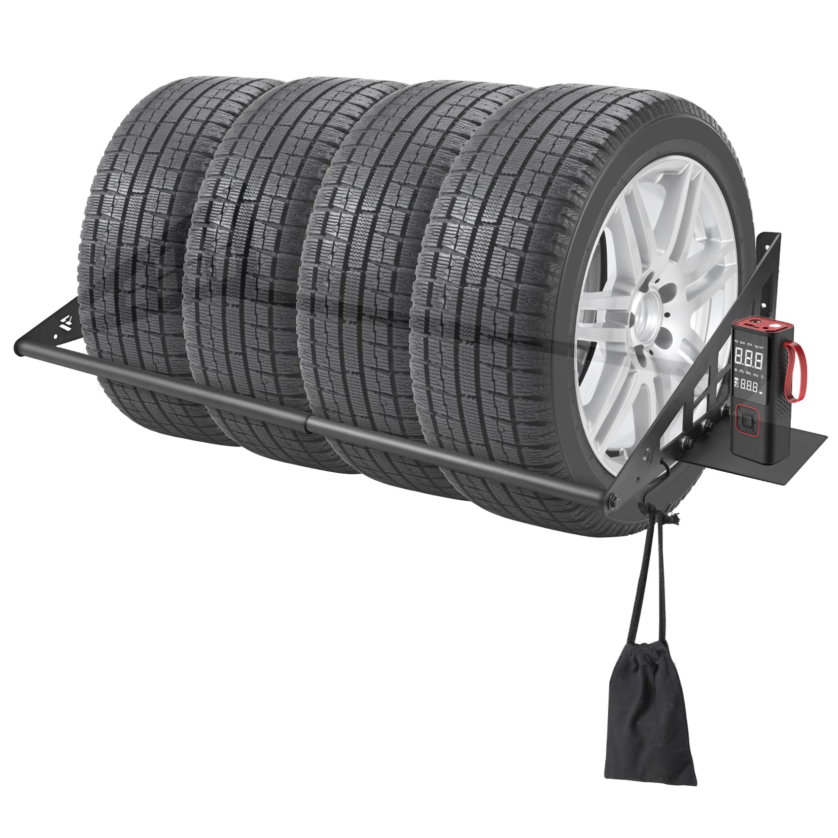 Photo 1 of JY PERFORMANCE Adjustable Wall Mounted Tire Rack, Heavy Duty Steel Tire Storage Rack for Garage, Fits 31"-56" Wide, Powder Coated, 400 lbs Weight Capacity, Black