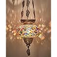 DEMMEX Turkish Moroccan Mosaic Hanging Candle Holder Decorative Lantern with Colorful Mosaic Glass Globe and Metal Leaf Chains, Handmade in Turkey, 24" H, Multicolored (Heaven)