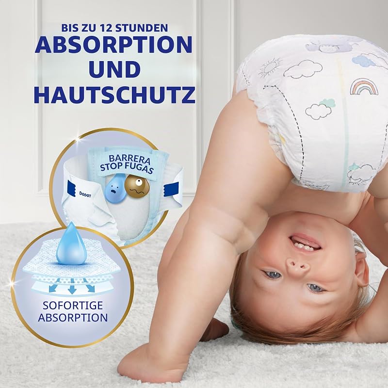 Sensitive Babywindeln, Größe 3 (6-10 kg), 224 Windeln + 40 Feuchttücher (4 x 10), aquafarben, kunststofffrei, optimaler Hautschutz Dodot , Pack Mensual