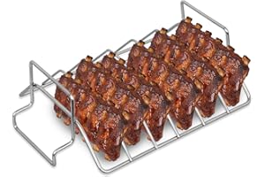 Burly grill Rib Rack for Big Green Egg, Stainless Steel BBQ Rib Racks for Grilling and Smoking Dual-Purpose Turkey Roaster Rack for Pit Boss, BGE and Kamado Joe, Holds Up to 6 Racks of Ribs