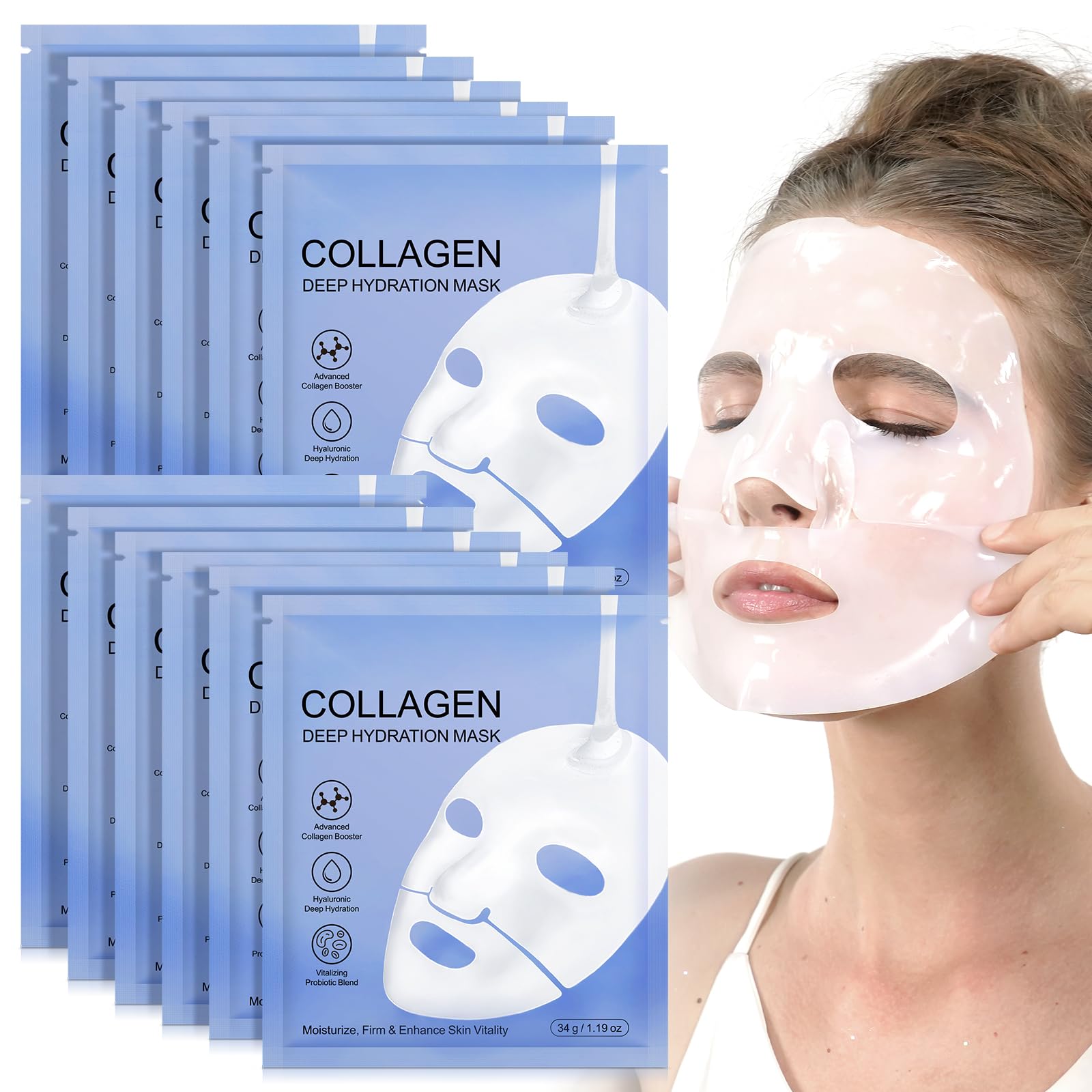 Collagen Mask Overnight 12 Pcs, Collagen Face Mask Overnight, Pure Films Korean Deep Hydrating Firming Hydrogel Improve Moistur, Elasticity and Wrinkle for Soothe, Repair