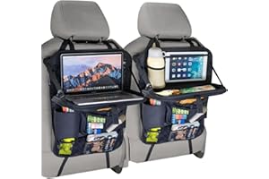 Tsumbay Car Backseat Organizer with Tablet Holder,9 Storage Pockets Foldable Table Tray Seat Back Protectors Kick Mats -600D Oxford 2 Pck