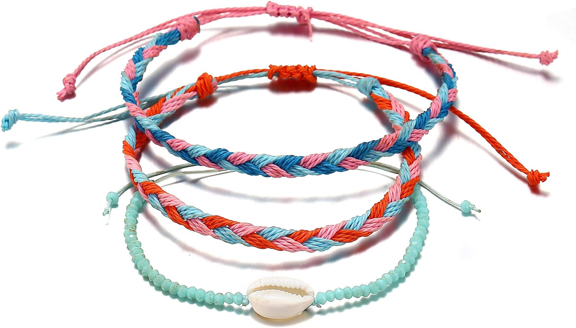 Braided Rope Bracelet Waterproof String Ocean Surfer Bracelet Beaded Boho Turquoise Sunflower Shell Wave Charm