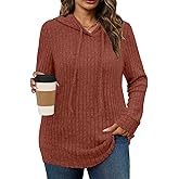 Womens Plus Size Lightweight Ribbed Knit Hoodie Sweaters Casual Long Sleeve Pullover Tops for Fall Winter L-4XL