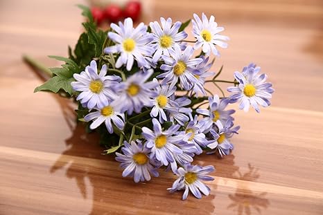 Amazon 花冠九つ ミニカモミール造花 菊の花 ギフト お誕生日 生花花束 造花 6本セット 空色 造花 オンライン通販