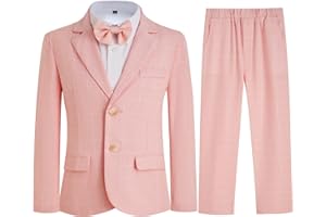 KIDINIX Boys Plaid Suit Set 4 Pieces Blazer Vest Pants Classic Formal Suit for Wedding Party