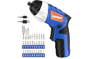 Electric Screwdriver, SORAKO Cordless Screwdriver Rechargeable 4V Max, Power Screwdriver with LED Light, 1300mAh Battery Screwdriver 6 Nm 30 PCS Screw Gun Accessories for Home DIY, Car Repair