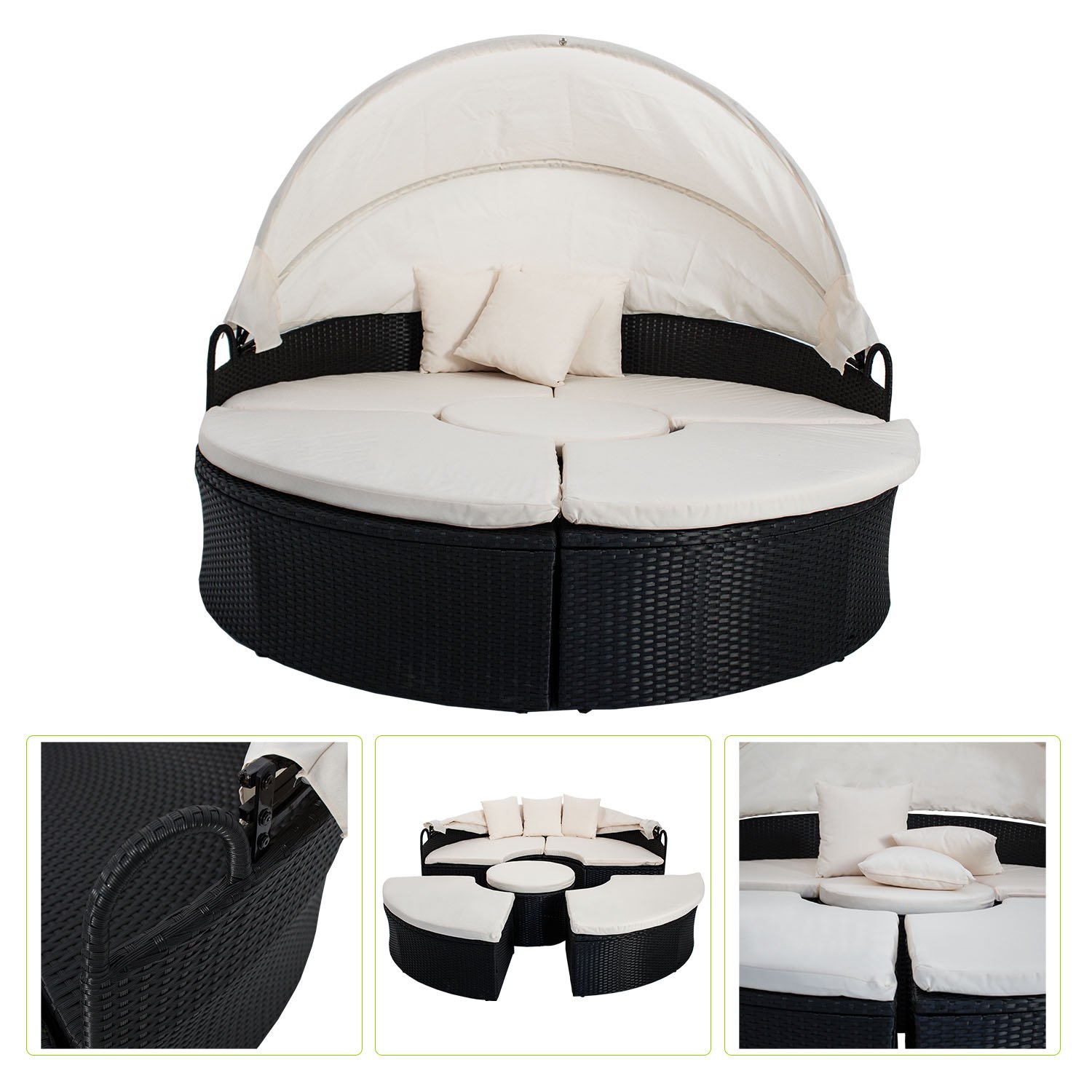 Polyrattan Sonneninsel Port Louis mit Faltdach 180cm - schwarz jetzt kaufen