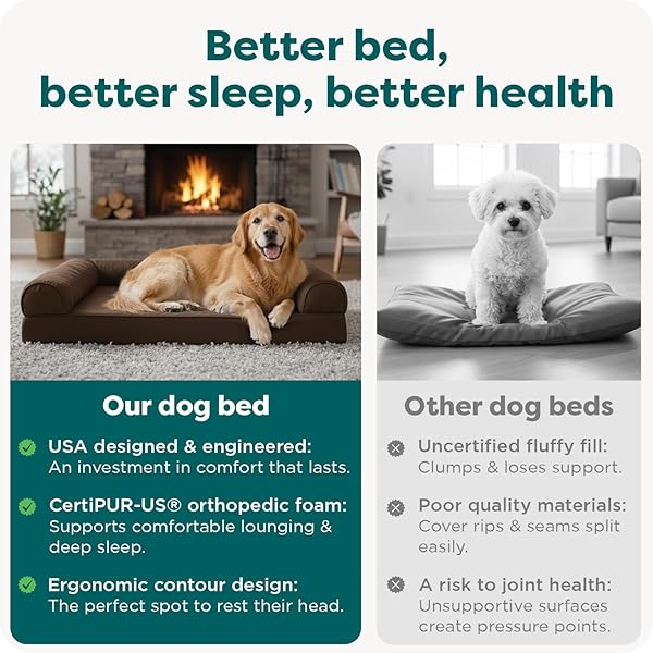 FURHAVEN ORTHOPEDIC DOG BED FOR LARGE DOGS W/ REMOVABLE BOLSTERS & WASHABLE COVER, FOR DOGS UP TO 95 LBS – PLUSH & SUEDE SOFA – ESPRESSO, JUMBO/XL