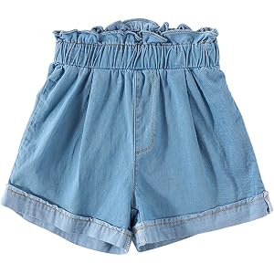 Girls Jean Shorts Summer Trendy Elastic High Waisted Wide Leg Denim Shorts Cute Comfy Little Kids Jorts with Pockets