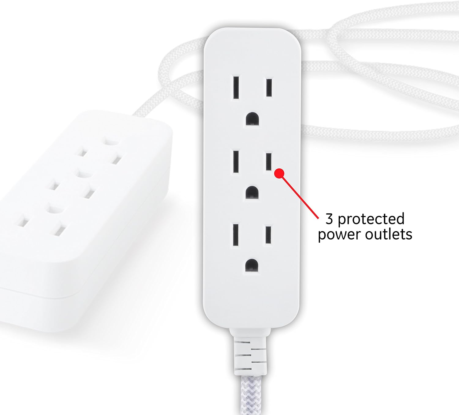 GE Designer Extension Cord With Surge Protection, Braided Power Cord, 8 ft, 3 Grounded Outlets, Flat Plug, Premium, Gray/White, 38433: Electronics